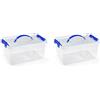 Acan Tradineur Set di 2 scatole portaoggetti trasparenti con maniglia blu, in plastica, per giocattoli, libri, vestiti, coperte - N° 22 - 22 x 34 x 15,5 cm - 8 litri