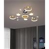 JINGKER Luce a sospensione di cristallo LED dimmerabile Nero Oro con telecomando Lampadario, 3000K-6000K 70W Plafoniera a più teste per soggiorno camera da letto sala da pranzo (6+1 teste)