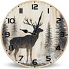 Horienteeon Orologio da parete rotondo in legno silenzioso senza ticchettio a batteria, motivo: cervi, foresta, fauna selvatica, montagna, 25 cm, orologi da parete rotondi per soggiorno, cucina, casa,