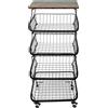 HUOLE Carrello Portafrutta cesto Impilabile su Ruote con 5 Cestini Portaoggetti in Filo, Cestini impilabile su Ruote per Cucina, Dispensa, Ripostiglio, Bagno-40*30*94 cm (nero)