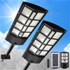 Peviasot Lampione solare a LED 400W, lampade solari per esterni, lampione solare 6500K con sensore di movimento, lampada da esterno per illuminazione stradale, 2 pezzi