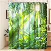 Xiaoterna Tenda da doccia primaverile Foresta tropicale Tenda da bagno con fogliame verde Giungla Alba Tenda da doccia impermeabile Tessuto impermeabile lavabile in lavatrice 150x200cm