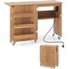 COSTWAY Mobile per Macchina da Cucire Pieghevole, Tavolo da Cucito con Stazione di Ricarica, Ruote Bloccabili, Ripiano e Contenitori (Legno, 116 x 41 x 78 cm)