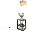 YU YUSING Lampada da Terra con Tavolo 3 Ripiani, Lampada da Pavimento in Legno con Scaffale, Presa E26, Paralume in Tessuto Bianco per Soggiorno Camera da Letto Ufficio, 30 x 40 x 150 cm Marrone