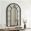 [en.casa] Specchio da Parete 90 x 60 cm Specchio da Bagno Camera da Letto Cornice da Linea Doppia Forma Arcuata in MDF Nero