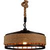 AHQX Lampade Sospensione Corda di Canapa Ferro Industriale retrò Lampadario Battuto di Canapa Rustica Barre A Gabbia Sospese Rotonde Illuminazione Vintage Ristorante Camera da Letto Droplights