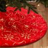 DecroXmas Gonne per Albero di Natale 90 cm, Peluche Rosso con Motivo a Fiocchi di neve Oro, base per Albero di Natale in Pelliccia Sintetica Spessa, per Decorazioni Natalizie