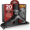 Eurocali 20 Grucce Appendiabiti in Legno Nero per Vestiti Abiti Giacche Camicie - RealGruccia Barra porta Pantaloni Tacche Antiscivolo e Gancio Girevole 360° - Finitura Lucida e Profilo Smussato - 22x45cm