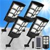 Peviasot Lampione solare a LED 300W, lampade solari per esterni, lampione solare 6500K con sensore di movimento, lampada da esterno per illuminazione stradale, 4 pezzi