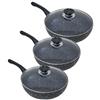 Bavaria Set 3 padelle in Pietra lavica con Coperchio, Padella Antiaderente Ideale per Cucinare Fantastici Piatti in Cucina.