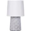 BRUBAKER lampada da tavolo o comodino- 33 cm - grigio - grigio - base in ceramica - ornamenti in foglia - paralume in lino bianco