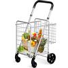 COSTWAY Carrello Portaspesa Pieghevole, Carrello Spesa con Ruote Girevoli a 360 °, Manico Regolabile, 2 Cesti, Capacità di Carico: 20 kg, 58L, 43 x 52 x 89-95 cm (Argento)