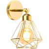 iDEGU Lampada da Parete Vintage 16CM Applique da Parete in Metallo Design Gabbia Industriale E27 Illuminazione Interni Regolabile Lampada a Muro per Corridoio Soggiorno Camera da Letto (Tipo-C Oro)