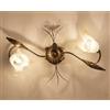 Mondocreazioni Plafoniera da soffitto classica a 2 luci in ferro battuto e vetro realizzata e decorata artigianalmente coll. scott
