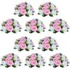 Nuptio, Confezione da 10 bouquet di fiori finti con 15 rose in plastica con base, adatto per centrotavola per matrimoni, feste, San Valentino, decorazioni per la casa (rosa e bianco)