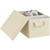 WOLTU Scatola Portaoggetti, Set di 1 Contenitori per Armadio, Scatola con Coperchio Rimovibile, Organizer con Maniglie Pieghevole, in Tessuto, Crema, 38x27x20 cm