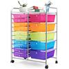 KOMFOTTEU Carrello con 15 Cassetti Impilabile per Archiviazione, Carrello Ausiliario con Ruote Bloccanti, Carrello Organizzatore con Struttura in Metallo, per Ufficio, Bagno, Salone (15 Cassetti