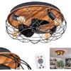 hofstein Ventilatore da soffitto a LED Tourais, ventilatore in metallo/MDF nero/effetto legno, plafoniera dal design retrò/vintage con effetto griglia, luce e telecomando, soggiorno, camera letto, sala pranzo