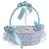 C.X.Y. Cestino Vimini Decorativo per Cerimonie, 21x25 cm,con Nastri e Pizzo, Porta Fiori,Lancio di Petali e Bouquet da Sposa Per damigelle (AZZURRO)