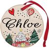 Corredino Neonato Pallina di Natale Personalizzata con Nome Chloe, cerchetto piatto per Decorazione Natalizia con Nastro Rosso - made in Italy - Addobbo Albero diametro 8 cm in Legno, nome Chloe