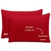 MAYRA Coppia di Federe Personalizzate | Copri Cuscino in 100% Cotone di Alta Qualità | Personalizzabili con Ricamo Nome, Iniziali, Logo, Hotel | Made in Italy | Idea Regalo (Rosso)
