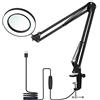 Tomshine Lampada da Tavolo Flessibile a Morsetto con Lente D'ingrandimento 8X Braccio Orientabile LED Dimmerabili, 3 Modalità Colore e 10 Livelli di Luminosità Lettura Funzionante - Grande-Nero