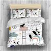 DEZEE Set Copripiumino Cartone Animato Panda Disegnato A Mano Biancheria Da Letto Con Copripiumini Federe O Lenzuola (scegliere 4 PCS),Singolo,Matrimoniale,King (01,Super King-3 PCS-220 * 260cm)