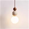 Generic Lampada a sospensione a LED, lampadario, lampada da soffitto a globo, lampada a sospensione in legno, pietra naturale, piccola con sfera in vetro bianco per sala da pranzo, isola d