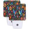 DFJMASFKOL Set di 2 luci notturne etniche color pastello, wireless, con sensore di luce, portatile, per corridoi, scale e armadi, motivo floreale messicano, fiori colorati e uccelli