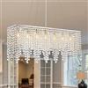 EFPD Lampadario moderno in cristallo per sala da pranzo Lampadario rettangolare in cristallo per soggiorno, sala da pranzo, ingresso, base E14, argento, (7 lampade, lunghezza 80 cm)