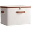 WAKZDSNH Scatola di Conservazione Impermeabile, Lino di Cotone, Beige con Bordo Marrone (40×30×21CM)