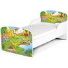 leomark Letto per bambini in legno, lettino con materasso, magnifiche stampe, spazio per dormire 140x70 cm, mobili per bambini, rete a doghe, atrezzatura stanza per bambino, motivo: DINOSAURI