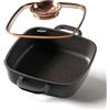 STONELINE Casseruola Quadrata 20 cm, Tegame 2 Manici Coperchio Salva-Aroma Alluminio Pressofuso, Rivestimento Antiaderente con Vere Particelle di Pietra, A Induzione Forno Tutti i Piani, Nero/Oro Rosa