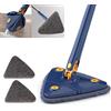 Earnmore - Mocio triangolare girevole a 360 gradi, mocio telescopico triangolare regolabile, mocio multifunzione, Push-Pull automatico (blu + 2 cuscinetti)