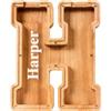 Summidate Salvadanaio Legno Bambini, Porcellino Salvadanaio Trasparente Lettera A-Z, Regalo Educativo Compleanno e Battesimo Personalizzabile con Adesivi per Ragazzi e Ragazze