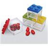 OMADA Design set 48pz scatoline mattoncino in plastica trasparente con tappo colorato, 5x5x5 cm, 100% made in Italy