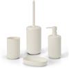 Inbagno Set Accessori Bagno Completo 4 Pezzi Bianco Crema Cannettato Con Dispenser, Porta Spazzolini, Porta Saponetta E Portascopino - Linea Arizona