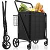GYMAX Carrello Porta Spesa, Carico 100 kg, 100+22 L, 4 Ruote (2 Ruote Universali), Trolley Pieghevole, in Metallo, 64 x 66 x 103 cm (Nero con Borsa)