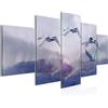 Runa Art - Quadri Uccello Cigni 200 x 100 cm 5 Pezzi XXL Decorazione Murale Design Grigio Viola 023451b