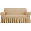 SalGiu Copridivano Volant Gonna Elasticizzato Copripoltrona Adattabile Universale Voilà (4 Posti, Beige)