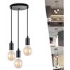 ChaoZan Lampada a sospensione Vintage Retro metallo, 3 x E27 lampadari a sospensione Ferro, attacco Edison da portalampada rotondo Nero per camera da letto Ristorante Soggiorno sala da pranzo