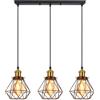 iDEGU 3 Luci Lampadario a Sospensione Vintage Lampada a Sospensione Industriale in Metallo E27 Lampada da Soffitto Retrò Design Gabbia Nero Lampadario per Sala da Pranzo Soggiorno Cucina (Barra)