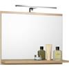 FreshYou Specchio da bagno con 1 ripiano, sospeso, specchio per corridoio, camera da letto, bagno, Sonoma Oak 60X50 cm - LAMPADA LED