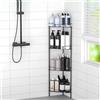 KJHWYXD Mensola Doccia Angolare, Porta Shampoo Doccia Senza Forare, Portaoggetti Doccia Da Terra Con Ganci, Triangolo Organizer Bagno, Per Bagno Cucina (Nero)(Size:4 Tier,Color:Nero)