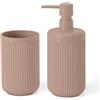 Inbagno Set Accessori Bagno 2 Pezzi Rosa Cannettato Con Dispenser E Porta Spazzolini - Linea Arizona | D 7,5 X H 12 Cm