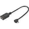 Digitus, CAVO ADATTATORE USB 2.0 OTG, CONNETTORI MICRO USB B MASCHIO - USBA FEMMINA, 15 CM CON CONNETTORE 90 GRADI, nero