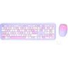 Cuifati Combo Mouse con Tastiera Ragazza 110 Tasti, Tastiera Retro a Colori Misti con Carino Mouse, 1200 DPI 3 Tasti Mouse Wireless per PC da Gioco (Set Tastiera e Mouse a Colori Misti Viola)