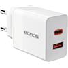 Echos 33 W Caricatore Dual Port USB C USB A Caricatore Rapido Alimentatore PD QC 3.0 Caricatore Cellulare per iPhone Samsung Galaxy Ipad Xiaomi HTC Sony LG e molti altri (Walderama Bianco 33 W)
