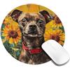 peiyeety Tappetino per mouse con base in gomma antiscivolo e bordo cucito, rotondo, per scrivania, ufficio, computer portatile da gioco - Girasole, cane, retrò