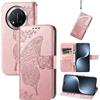 JIUNINE Cover per Honor Magic7 Lite, Custodia Interno TPU Antiurto Portafoglio con Disegni di Farfalla [Carta Fessura] [Supporto Stand] Cover Libro in PU Pelle per Honor Magic 7 Lite, Oro rosa